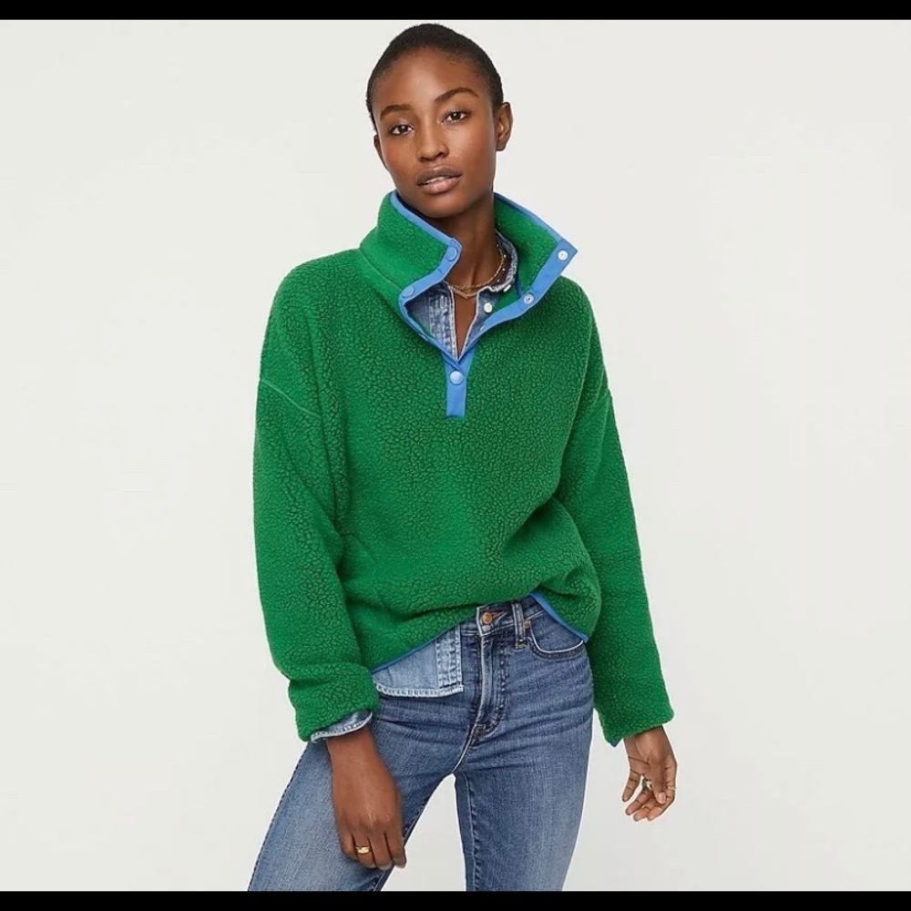 J Crew Polartec Sherpa Half Snap Pullover Green
